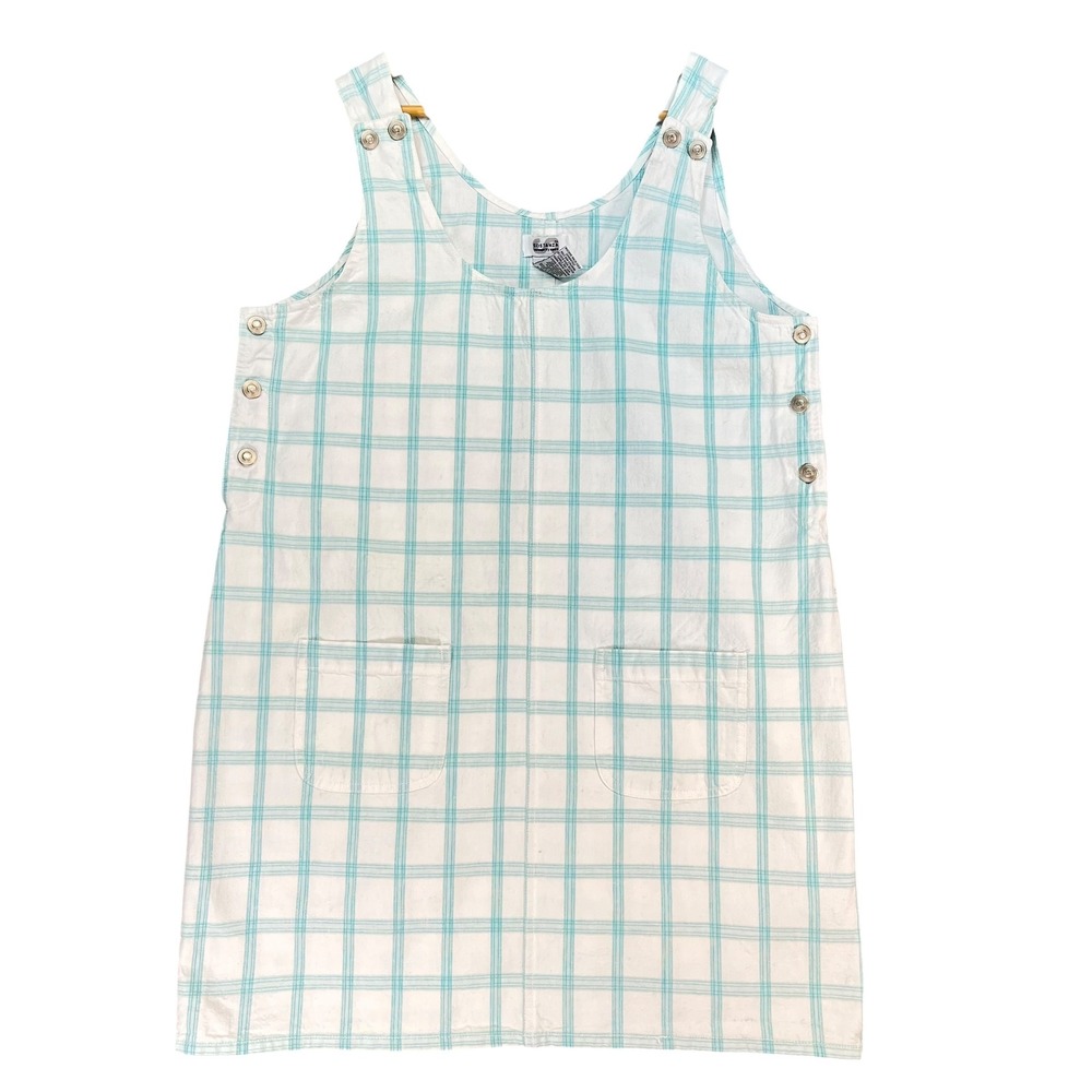 Vintage‎ Y2K Sostanza Teal Plaid Cotton Pinafore Apron Dress Large
